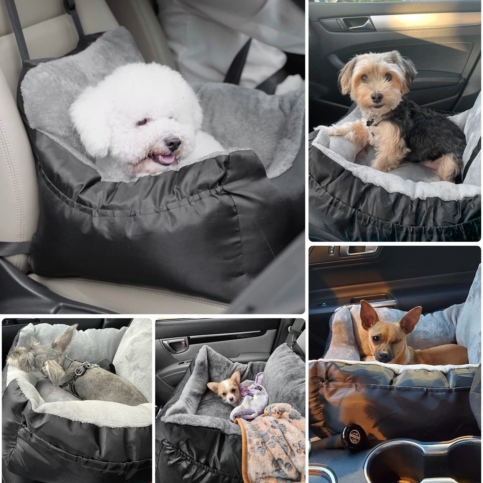 Dog Car Seat for Small Dogs with Storage Pockets and Adjustable Clip-On Leash Dog Booster Seats Bed